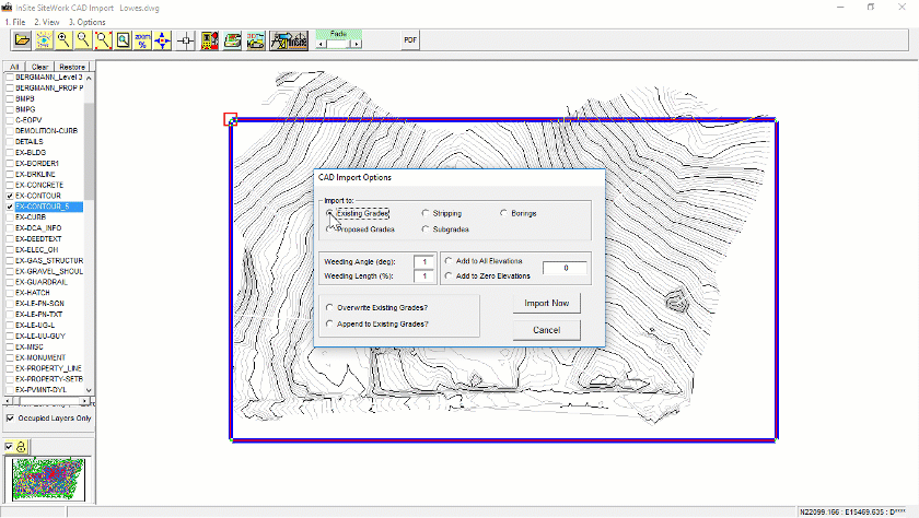 Cad Import Insite Sitework Earthwork Takeoff Cad Screenshot