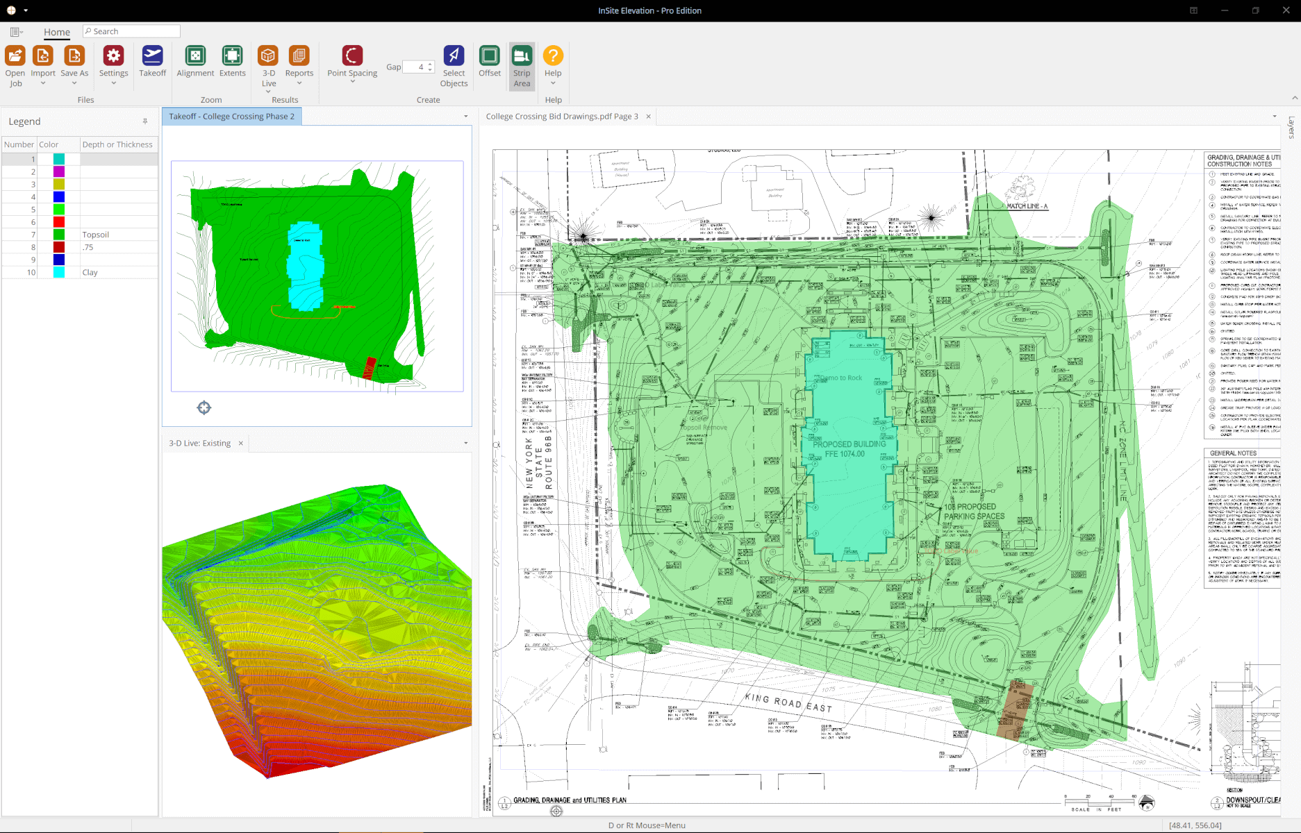 Selecting a strip region using InSite Elevation Pro Software 