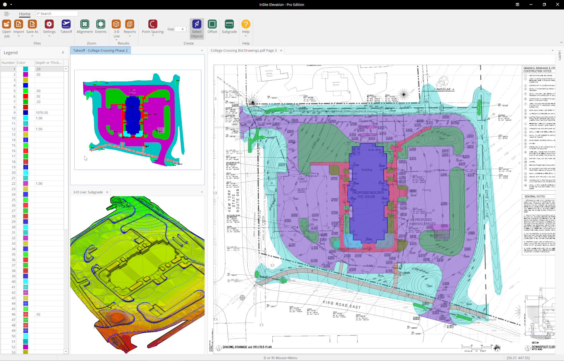 Selected Subgrade Region Using InSite Elevation Pro Software